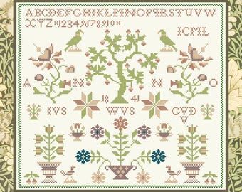 1841 Dutch Fruit Tree Reproduction Cross Stitch Sampler - PDF Instant Download Needlework Chart