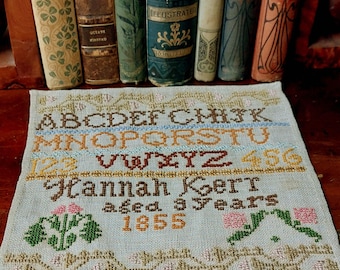 1855 Victorian Reproduction Sampler Pattern 9 Year Old Schoolgirl - Cross Stitch Instant Download PDF