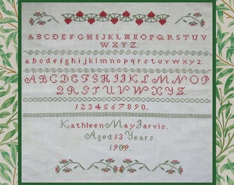 1909 Scottish Schoolgirl Reproduction Sampler Kathleen May Jarvis - PDF Instant Download Cross Stitch Pattern