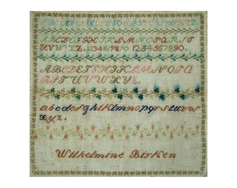 Circa 1850 Wilhelmine Birken German reproduction sampler PDF downloadable cross stitch pattern needlework chart