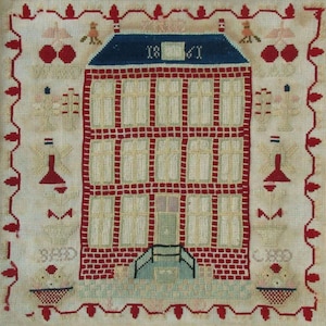 Antique 1861 Dutch Red House Reproduction Cross Stitch Sampler - Downloadable PDF Pattern image 1