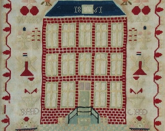 Antique 1861 Dutch Red House Reproduction Cross Stitch Sampler - Downloadable PDF Pattern