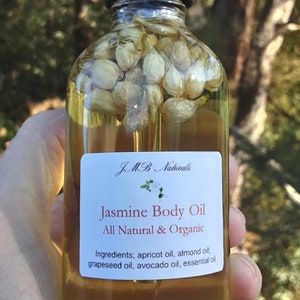 Organic Jasmine Body Oil: Natural Moisturizing Skincare Gift- 2oz/4oz glass bottle