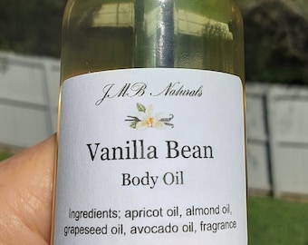 Vanilla Bean Body Oil: Natural Moisturizing Skincare (2oz/4oz glass bottle)
