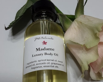 Madame Luxury Body Oil: Moisturizing Blend, Perfume Scent (2oz/4oz glass bottles)