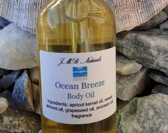Ocean Breeze Body Oil: Natural Vegan Skincare - 2 Oz Glass Bottle