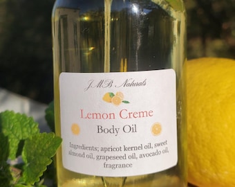 Lemon Creme Body Oil| Vegan Natural Skincare| Gift (2oz/4oz glass bottle)