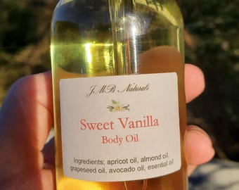 Organic Sweet Vanilla Body Oil: Natural Moisturizing Skincare, 2oz/4oz glass bottle