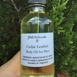 Cedar Leather Body Oil for Men: Natural Woodsy Scent