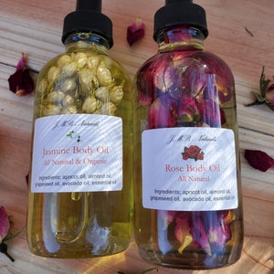 2 Body Oils| Natural Organic Rose & Jasmine Body Oil| Gift for her| Moisturizing and Nourishing for the skin