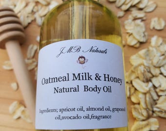 Luxurious Oatmeal Milk & Honey Body Oil: Natural Moisturizing Skincare (2oz/4oz glass bottle)