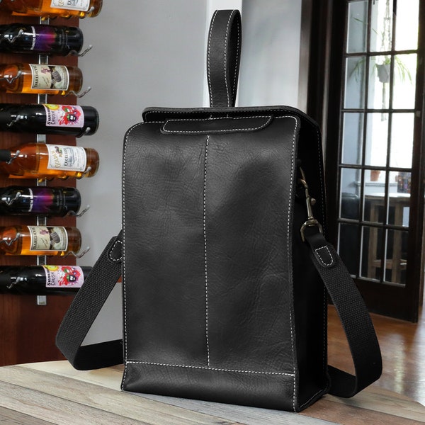 Leather Personalized Wine Tote, Holds 2 Bottles, Wine Gifts, Leather Wine Holder, Wine Carrier, Wine Bottle Crossbody, Brown,Black,Red,Grey