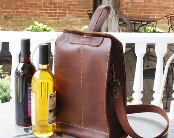 Leather Personalized Wine Tote, Holds 2 Bottles, Wine Gifts, Leather Wine Holder, Wine Carrier, Wine Bottle Crossbody, Brown,Black,Red,Grey