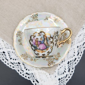 Vintage Tea Cups - Set 3 Japan Nippon Luster Lustre - Red
