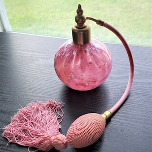 Vintage La Rochere France Pink Marbled Glass Perfume Bottle