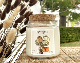 15 oz Fall Candle - Double Wick Candle- Made to Order- Pumpkin Watercolor Label- Soy Candle-Luxury Candle-Free Shipping