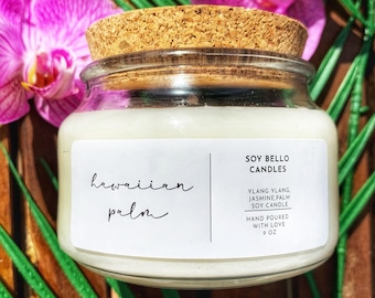 Hawaiian Palm- Soy Wax Candle- 9 oz- Luxury Candle-Free Shipping