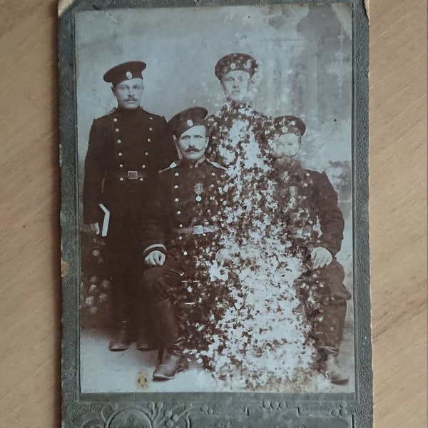 Tsarist Russia, Old antique photo, Russian Military men, Cabinet portrait, Vintage Photo, 1900s, Russian Imperia picture, Black White Photo