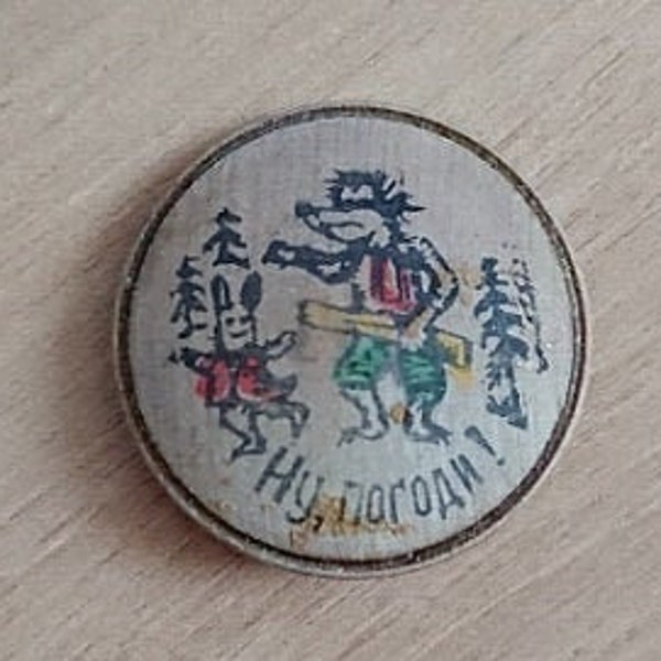 Nu pogodi, Wolf and Rabbit, Soviet Vintage Pin, Children pins, Kids badge, Cartoon characters, Vintage collectible badge, Made in USSR 1970s