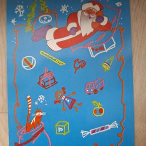 Ded Moroz y el gato, postal soviética divertida sin usar, Papá Noel, juguetes de niña, Navidad, feliz año nuevo, árbol de Navidad, nieve, lindas tarjetas antiguas de la URSS, 1987