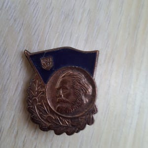 Vintage Karl Marx Pin: East Germany FDJ Propaganda Brooch, Communism