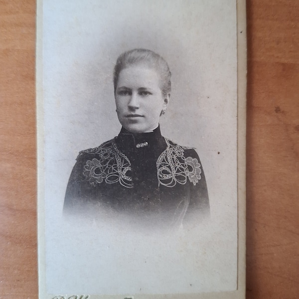 Tsarist Russian Imperia old photo, Beautiful young blond woman card, Cabinet portrait Dvinsk Old Collectible Photo, Black and white picture