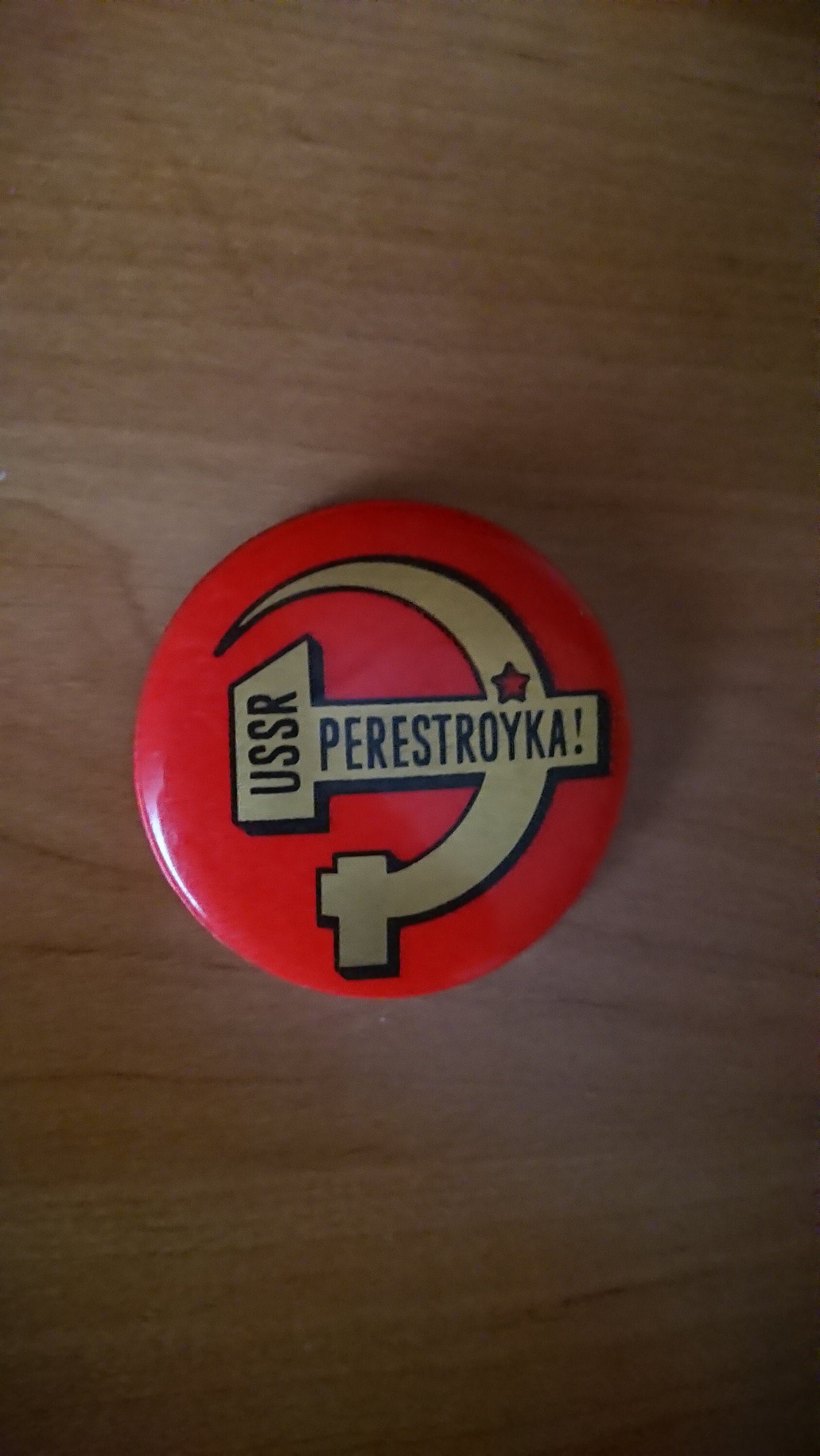 USSR Perestroyka badge, Hammer and sickle pin, Soviet badges, Michail Gorbachev era, 1980s, Soviet Union new life, Red star, Made in USSR