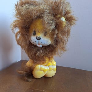Lovely Lion Soviet rubber toy, USSR cartoon character, Big yellow cat, Lion cub with mane, Smart doll, Toy with moving head, Wild animal toy