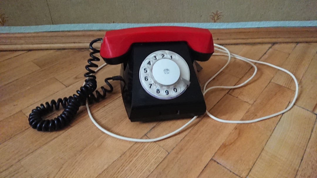 Vintage Soviet Rotary Phone, Dial Disc Telephone, Black and Red, Home ...