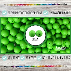 15mm Green Silicone Beads • Round Silicone Beads • Green Beads • Loose Beads • BPA Free Beads • Food Grade Beads • Sensory • DIY