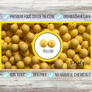 15mm Yellow Silicone Beads • Round Silicone Beads • Yellow Beads • Loose Beads • BPA Free Beads • Food Grade Beads • Sensory • DIY