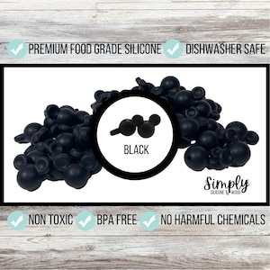 Mickey Mouse Silicone Beads • Minnie Mouse Silicone Beads • Black Beads • BPA Free Beads • Food Grade Beads • 15mm Beads