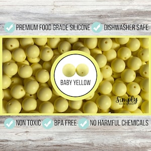 15mm Baby Yellow Silicone Beads • Round Silicone Beads • Baby Yellow Beads • Loose Beads • BPA Free Beads • Food Grade Beads • Sensory • DIY