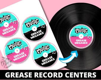 Greaser Vinyl Record center PRINTABLES 10' 12' Party decor Prop decoration label DIY 50s theme Birthday Bachelorette, Fifties Rock'n'Roll