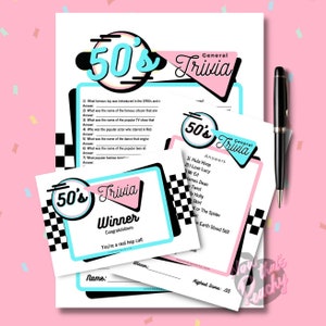 DINER 1950's Trivia Quiz Game Party PRINTABLE, for Rock'n'roll Soda Pop Retro 50s Birthday fifties parties & events Instant Digital Download