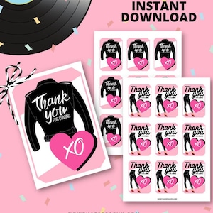 GREASER Grazie stampabile per abbinare gli inviti e la festa a tema del film musicale cult, TBird Pink Ladies Leather rocker biker anni '50 design retrò pdf