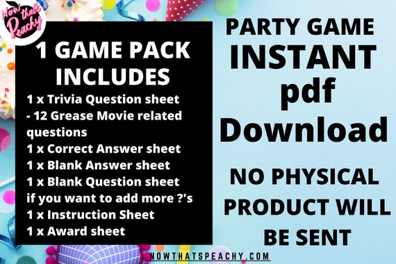 Grease Themed Trivia Game Printable Grease Party Instant Etsy