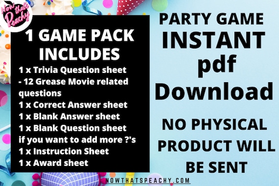 Grease Themed Trivia Game Printable Grease Party Instant Etsy