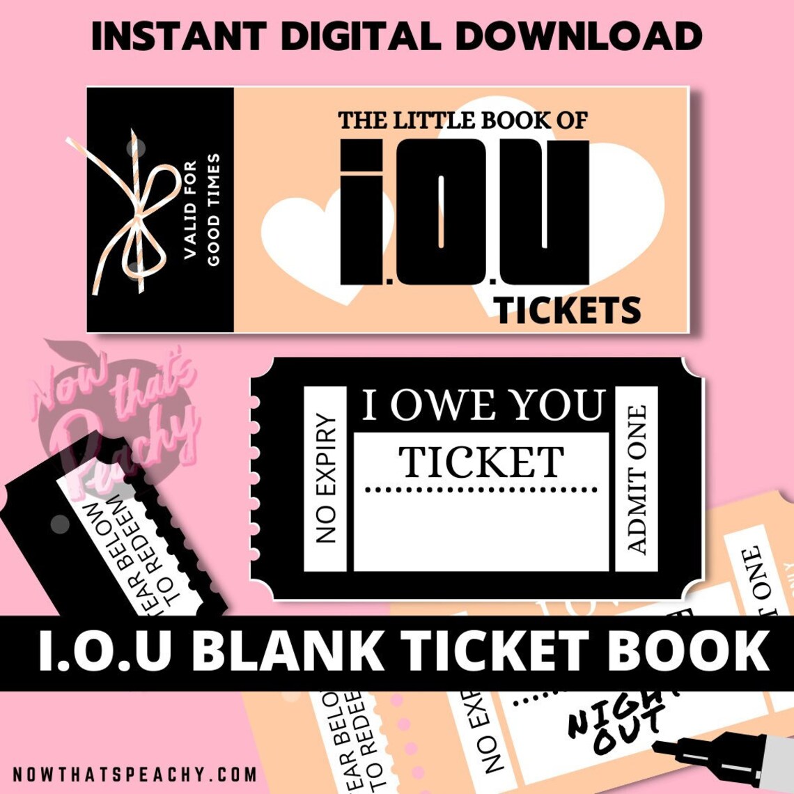 IOU Blank TICKET Voucher Book I Owe You Printable Digital - Etsy