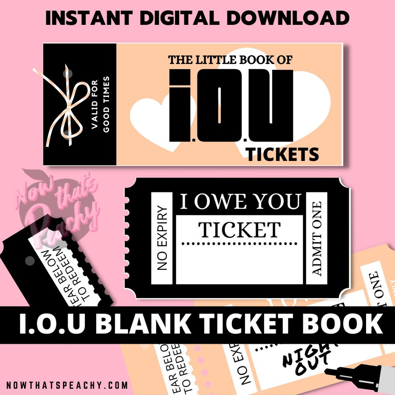 IOU Blank TICKET Voucher Book I Owe You Printable Digital Etsy