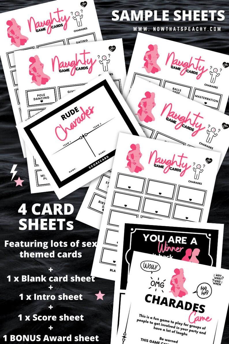 Naughty Rude SEX CHARADES Card Game Printable Instant Download 18 ...