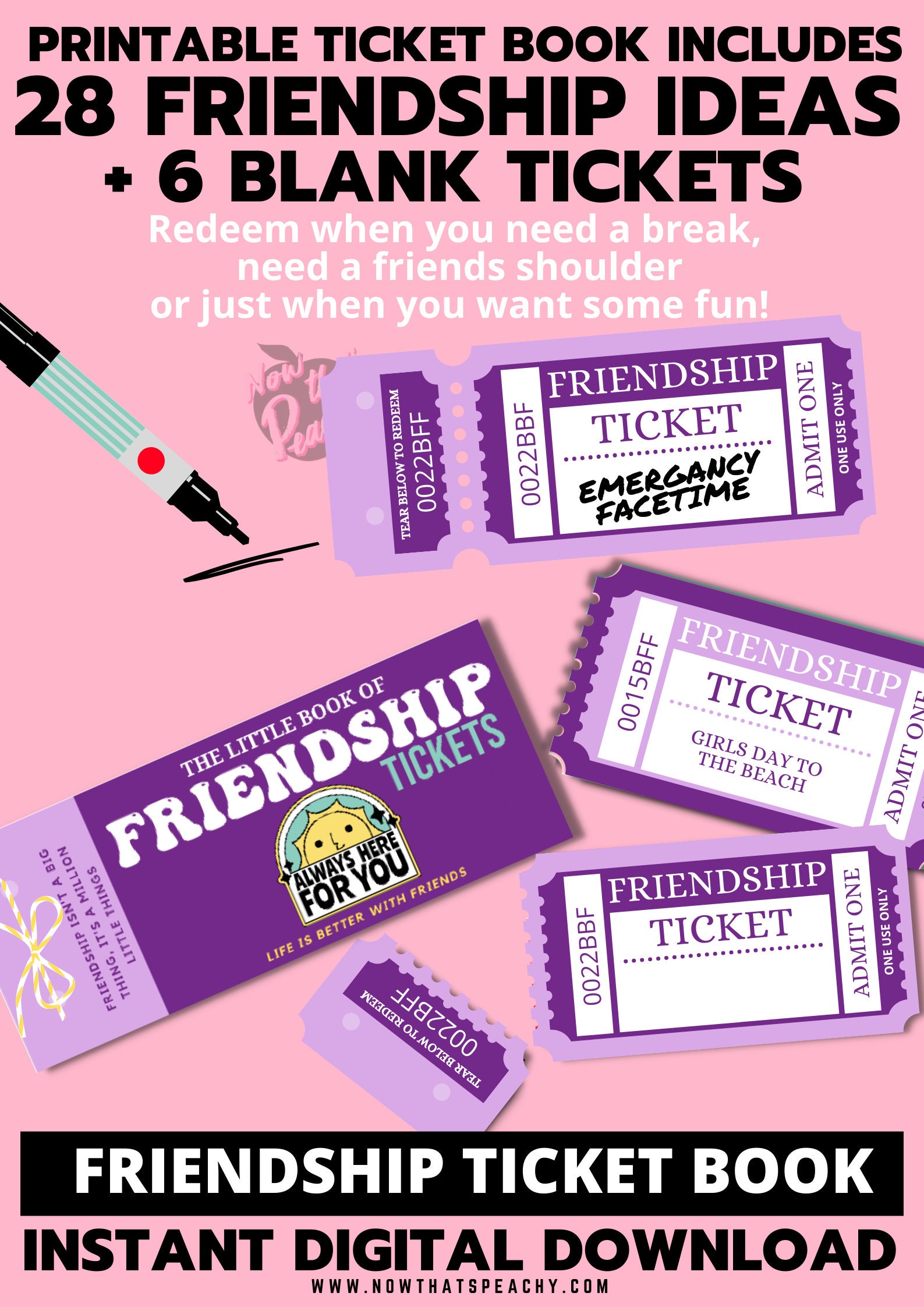 Friendship Invoice FRIENDSHIP TICKET Voucher Book Printable Download Anti Valentines Day ...