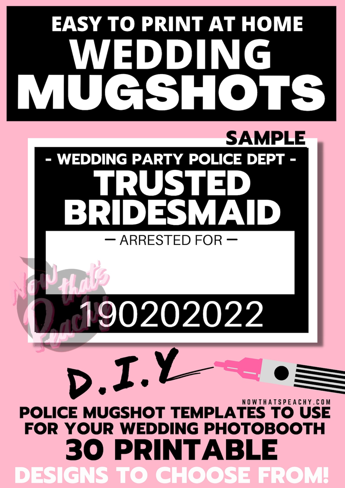 Wedding MUGSHOT Photo Booth PRINTABLES 30 Party Props Bride Groom ...