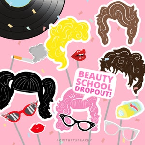 Greaser theme Photo booth PRINTABLES Props Pink Ladies themed for Birthdays Bachelorette Hens Parties Ladies Nights, Fifties Rock&#39;n&#39;Roll