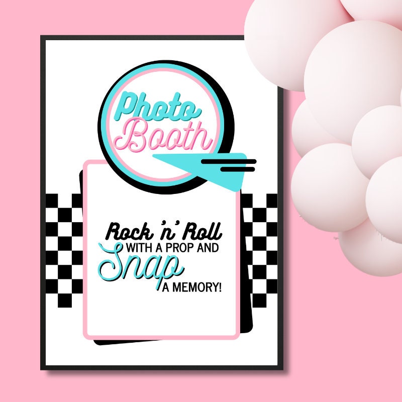 DINER 50's Photo Booth Party PRINTABLE Poster, Rock'n'roll Soda Pop Retro 1950s Birthday Fifties decorations Digital Download