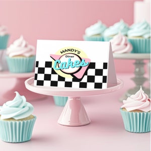Editable DINER Tent Cards Template 50s Party PRINTABLE Rocknroll Sock Hop Food Buffet Retro 1950s Birthday Dessert Table Fifties decoration