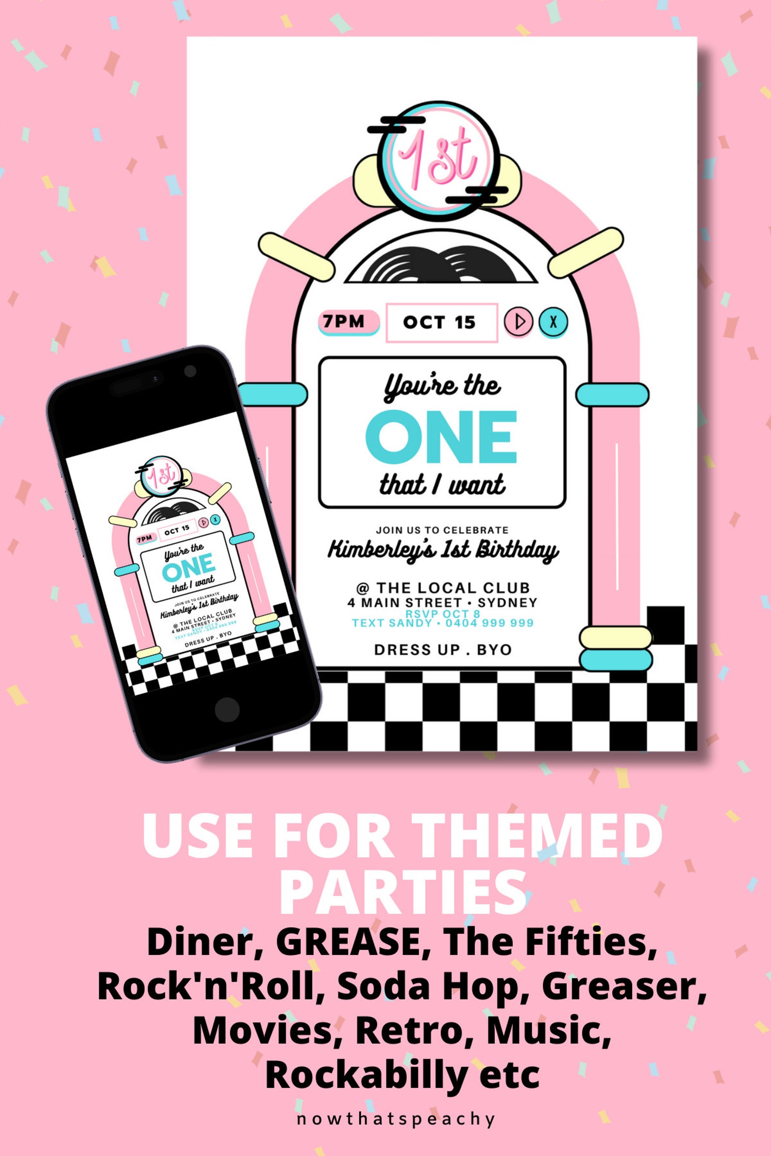 1st Birthday Diner Jukebox INVITE Rock'n'roll PRINTABLE Sock Hop Party ...
