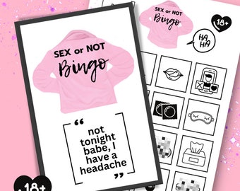Sex of niet BINGO kaartspel vuile afdrukbare Instant Download DIY vrijgezellenfeest bruid als verjaardag grappig ondeugende volwassene 18+ volwassen