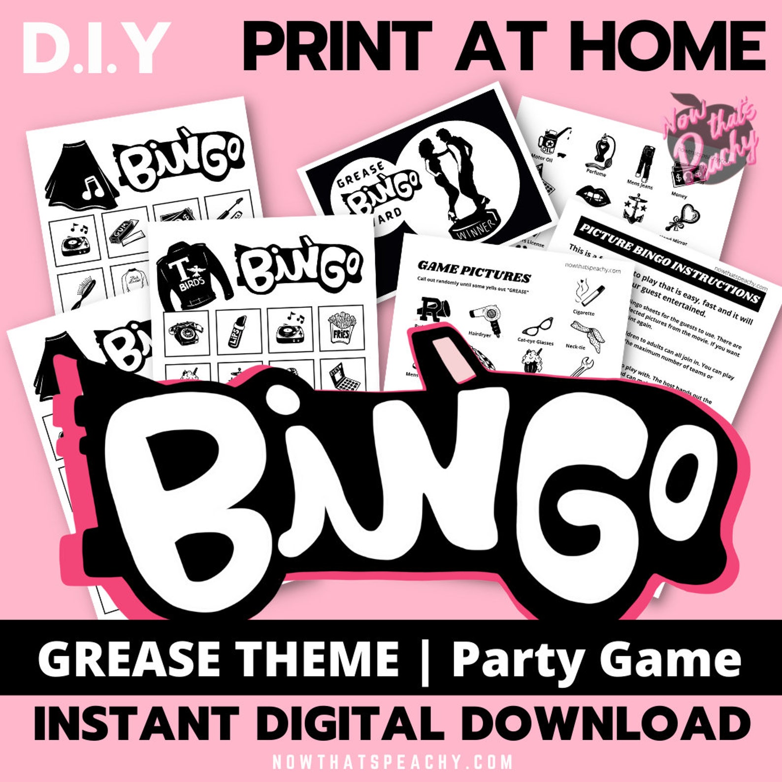 Grease Themed BINGO Game PRINTABLE. Grease Party Instant Etsy Australia
