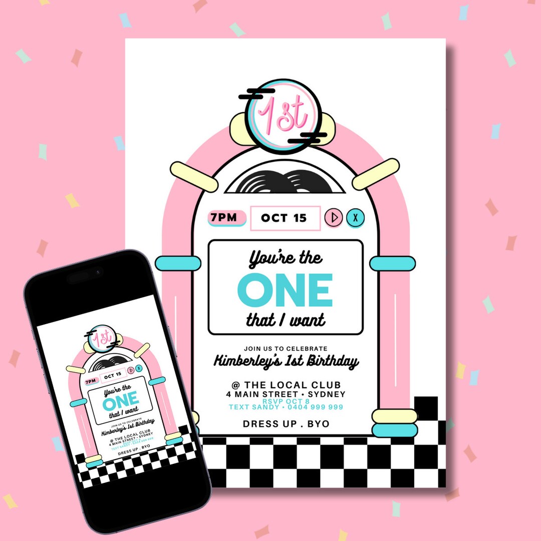 1st Birthday Diner Jukebox INVITE Rock'n'roll PRINTABLE Sock Hop Party ...